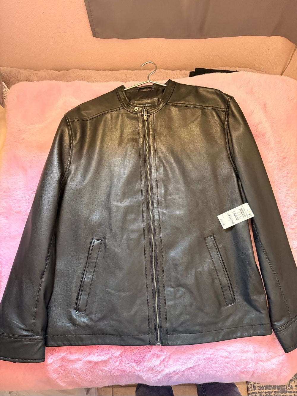 Alfani Black Men's Leather Bomber Jacket